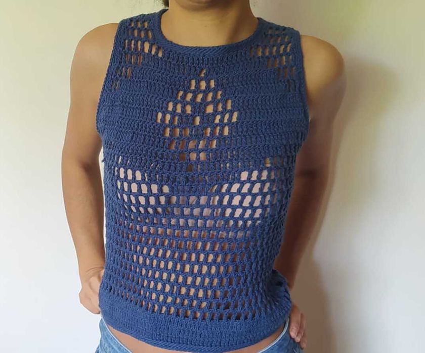 Top azul croché novo