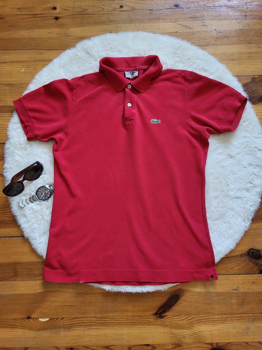 Czerwona koszulka t-shirt męski z kołnierzykiem polo Lacoste M-L
