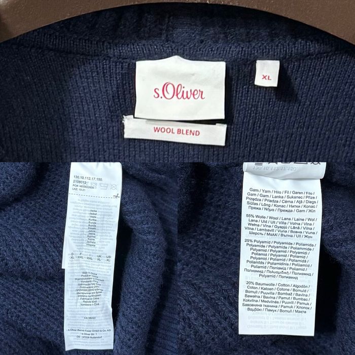 Кофта чоловіча Светр Zip Кардиган S.Oliver Wool синій XL