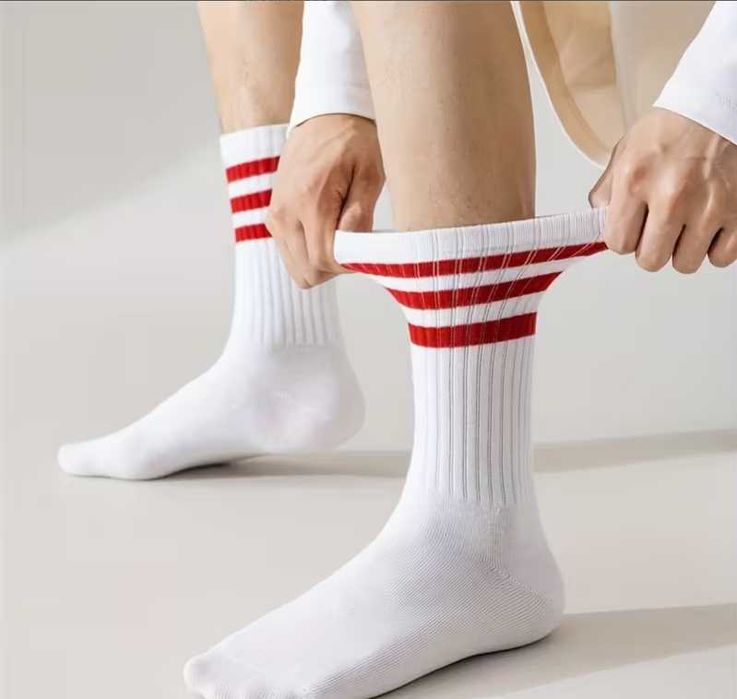 Носки в полоску /10пар 300грн/ високі однотонні білі шкарпетки опт