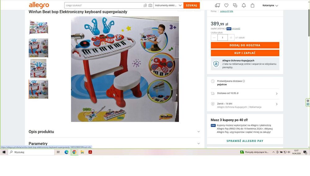 Elektroniczny keyboard, pianino Beat Bop