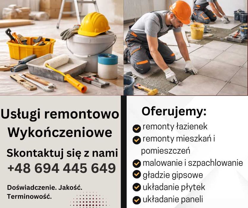 Usługi remontowe, ekipa remontowa, wykończenia wnętrz