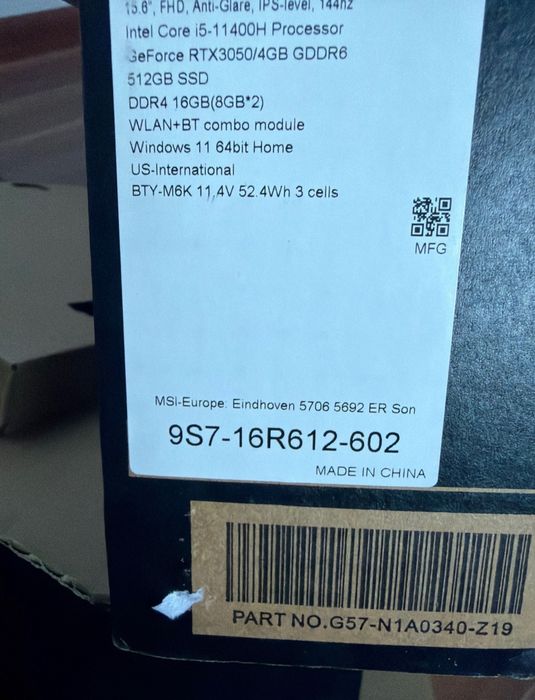 Laptop MSI rtx3050 i5 11th