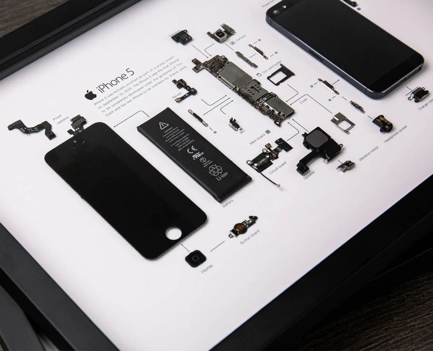 Apple iPhone 5 w częściach – designerski obraz w ramce - Gridstudio