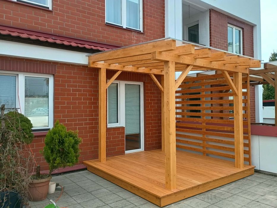 Taras drewniany, zadaszenie tarasu, altana, pergola