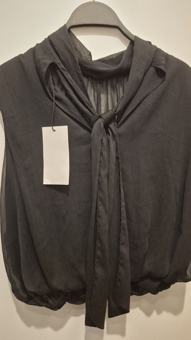 Zara Drapowany Top z Bufiastymi rękawami czarny (Roz- M).