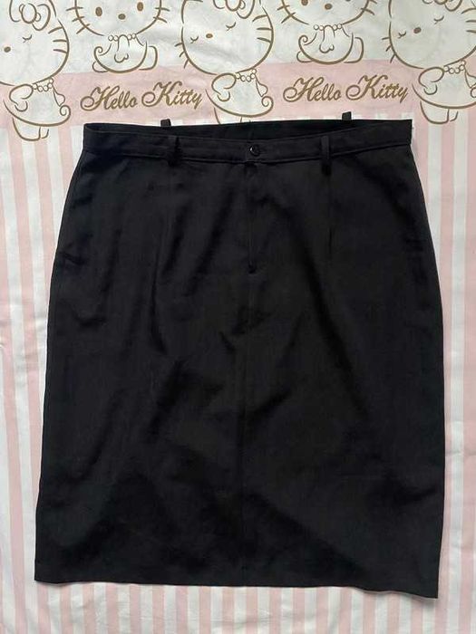 Czarna elegancka ołówkowa spódnica do kolan z lnem 3XL/4XL 46/48