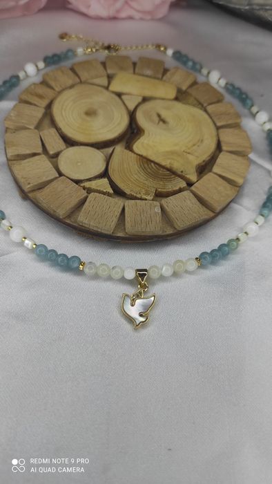 Чокер ручна робота з натурального каменю позолота з кулоном святковий