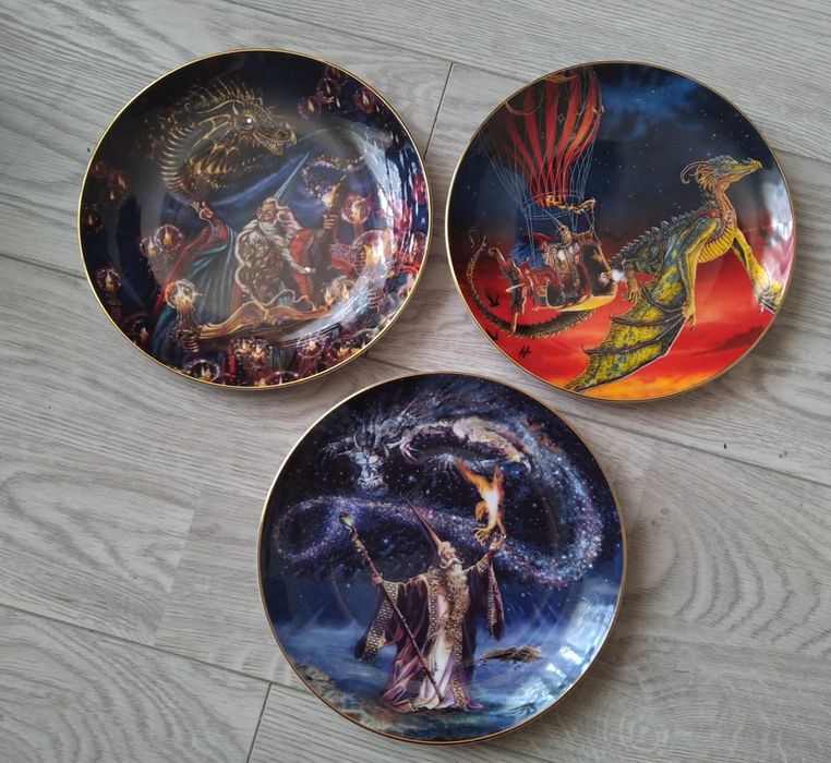 Royal Doulton czarodzieje smoki talerze dekoracyjne kolekcjonerskie