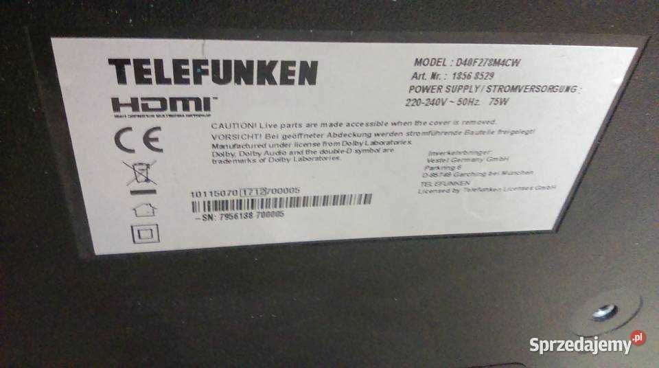 telefunken 40 cali model D40F278M4CW komplet płyt