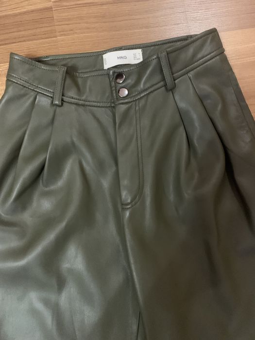 Штани  еко шкіра mango хакі/зелені