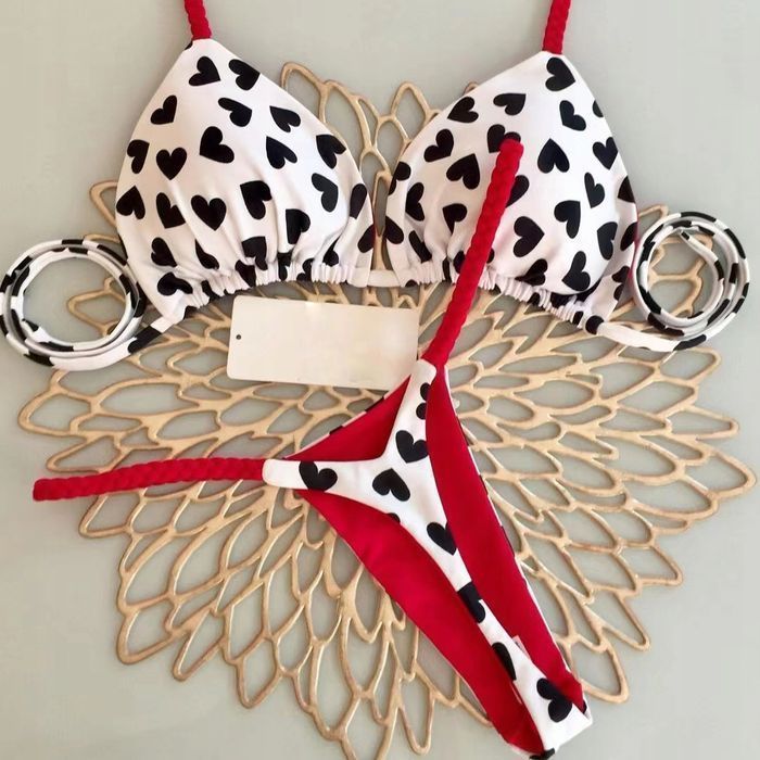 Dwuczęściowy Strój Kąpielowy Mikro Bikini Sexy Stringi w Serca - L