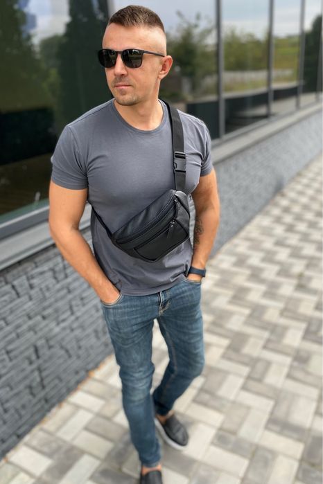 Шкіряна бананка сумка слінг чоловіча нагрудна SVARG