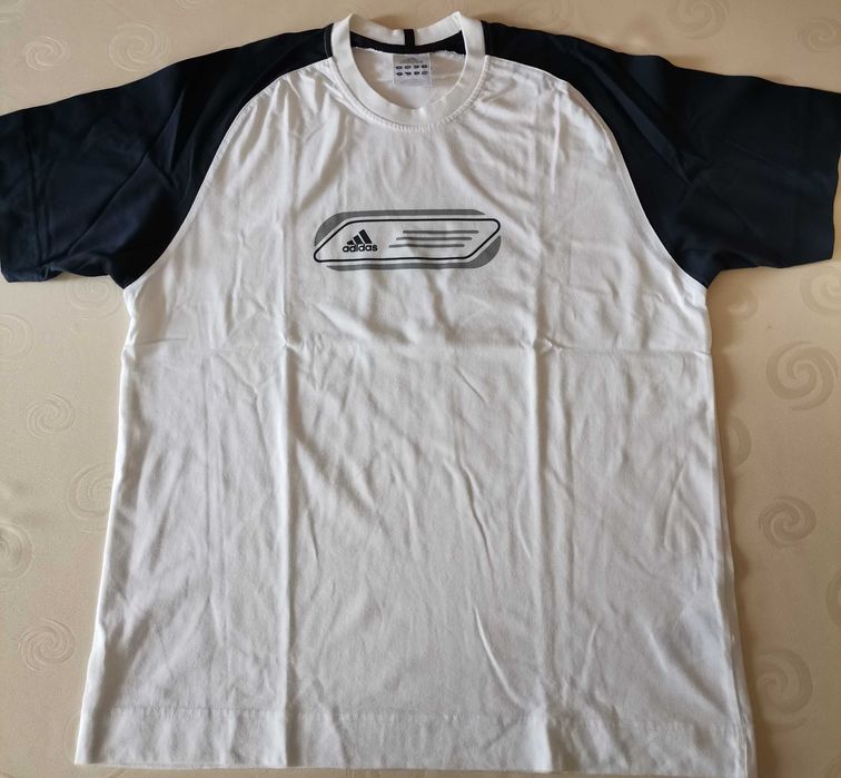 Biało-granatowy T-shirt Adidas rozmiar M