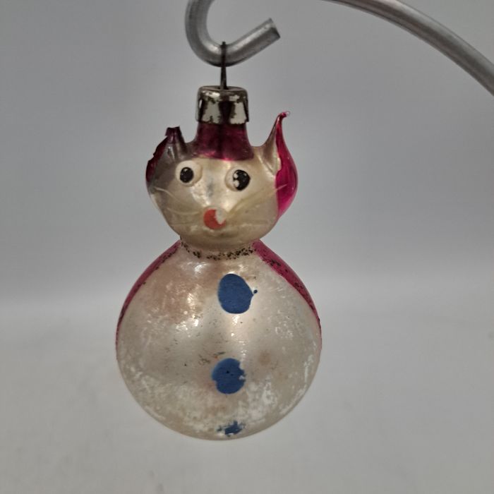 Stara bombka na choinkę z PRL szklana Kotek Kot 1