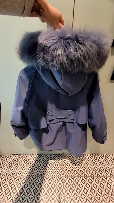 Parka kurtka płaszcz puch naturalny lis kołnierz 36 38 40 S M L