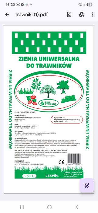 Ziemia Ogrodowa Uniwersalna PROMOCJA 7,50zł/50l Warszawa okolice
