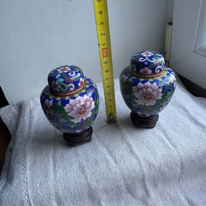 Wazoniki Cloisonne Mosiądz Emalia Vintage Ręcznie robione