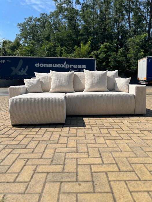 Nowy narożnik z funkcją spania sztruksowy | dowóz do klienta