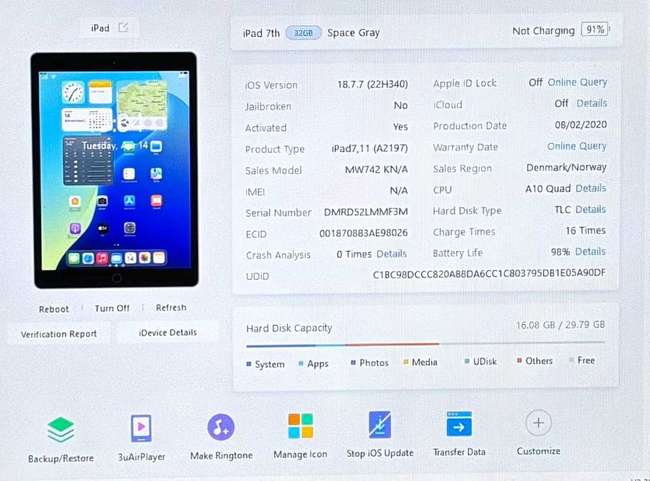 Tablet Apple iPad 7 32GB + Kabel