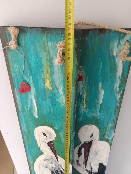 Boćki malowane na sosnowych deskach