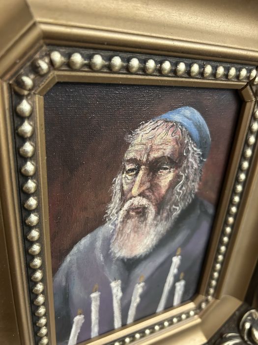 Obraz olejny w zdobionej ramie motyw chanukowy Artur Bauer