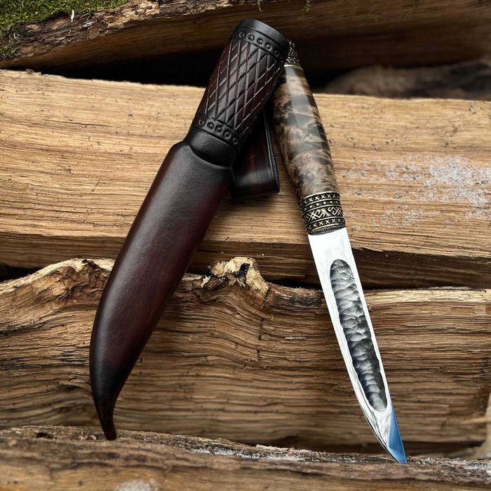 Авторские ножи якут на подарок "Premium" N690, карельская береза