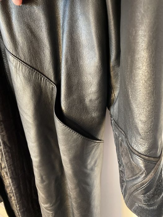 Płaszcz ze skóry naturalnej vintage czarny dlugi plaszcz gothik 40