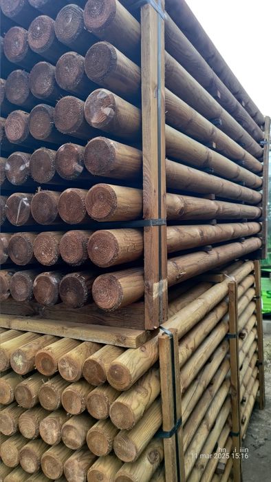 Wałek toczony, słupek drewniany, palik, palisada, okrąglak, 100x2500m