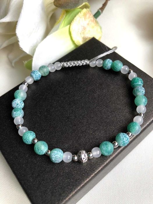 Regulowana bransoletka handmade z zielonego agatu