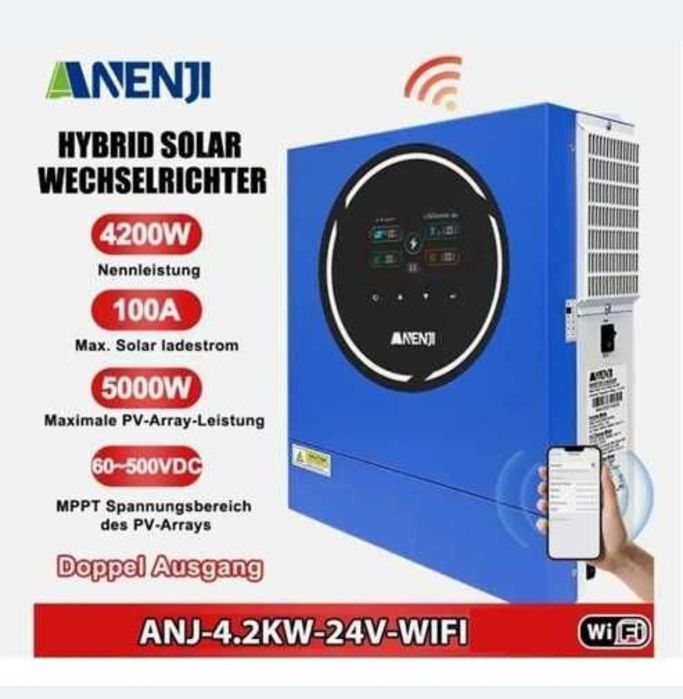 Тихий інвертор Anenji 4.2 / 6.2 kW 24 / 48V WiFi модель 2025