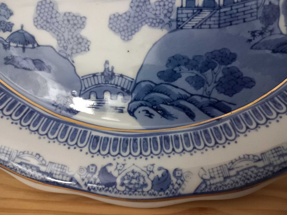 Travessa de Servir Vintage com pegas – Padrão Azul e Branco