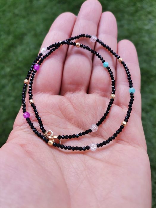 Naszyjnik choker kamienie kryształ amazonit jadeit srebro