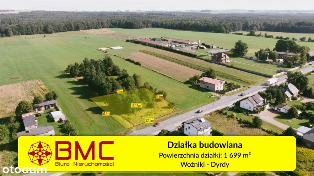 Działka budowlana Woźniki Dyrdy 1699m2