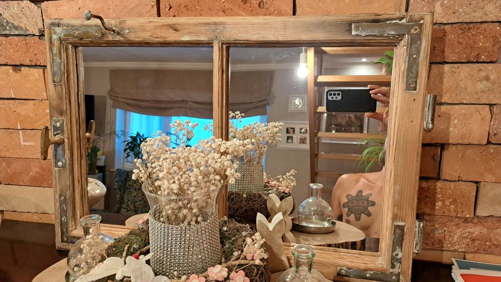 Lustro z duszą Rękodzieło rama stare okno Retro Loft Vintage