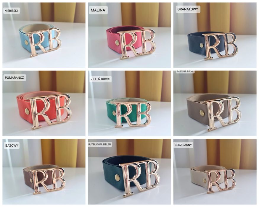 Pasek RB beżowy z metalowa klamrą