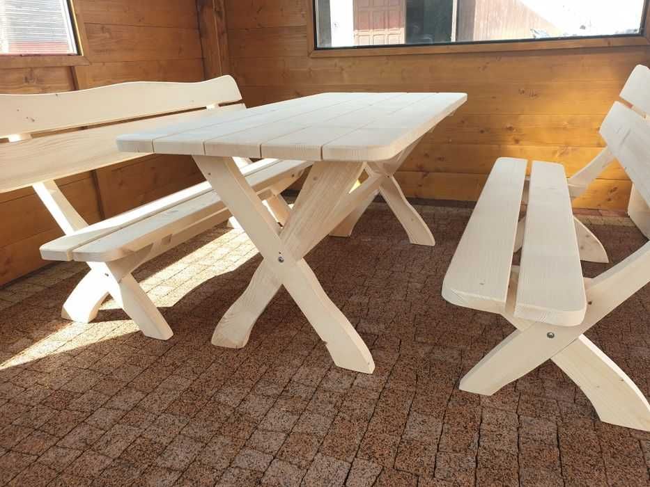 Meble ogrodowe, zestaw bawarski stół, ławki drewniane, taboret, stołek