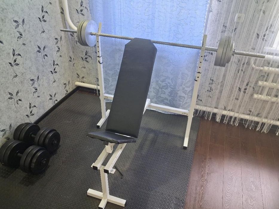 Штанга+лавка+гантелі