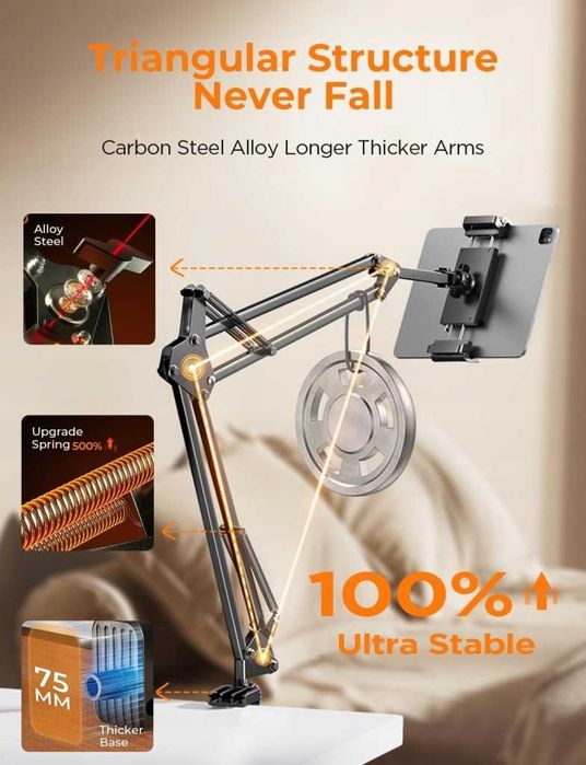 LISEN Uchwyt na tablet 4–13'' do łóżka/biurka, regulowany, PRO Stable