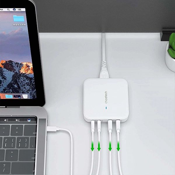 Szybka ładowarka sieciowa GaN Choetech PD8008, 100W 2x USB-A / 2x USB-