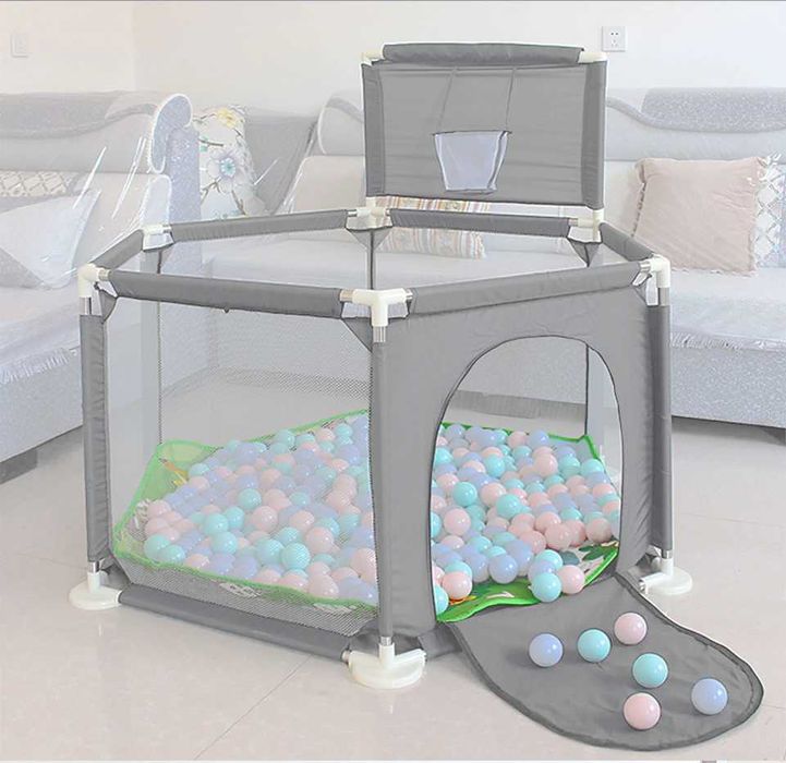 Kojec dla dzieci z koszem 130x65cm + kulki Czerwony/Szary