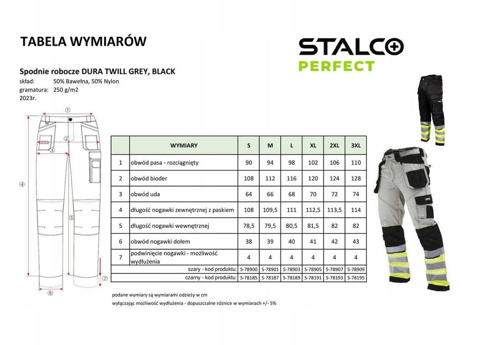 Spodnie robocze długie Stalco Dura Twill X czarne r.L S-78189