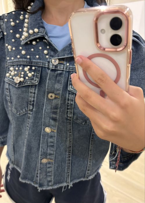 Jaqueta Jeans com Perólas