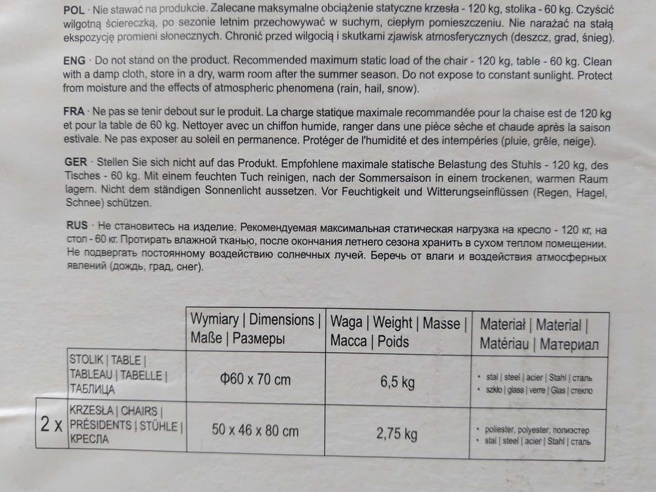 NAJTANIEJ Zestaw Mebli Balkonowych Tarasowych Ogrodowe Stolik 2Krzesła