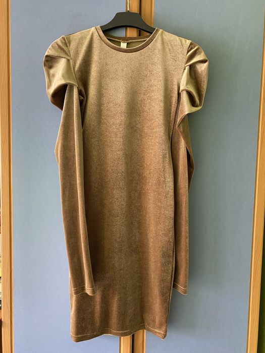 Piękna sukienka mini brąz złoto S 36