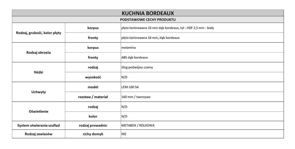 Kuchnia modułowa, meble kuchenne BORDEAUX