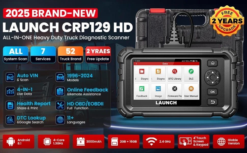 Launch CRP129HD Ciężarowe Autobusy Koparki Traktory ADBLUE DPF I inne