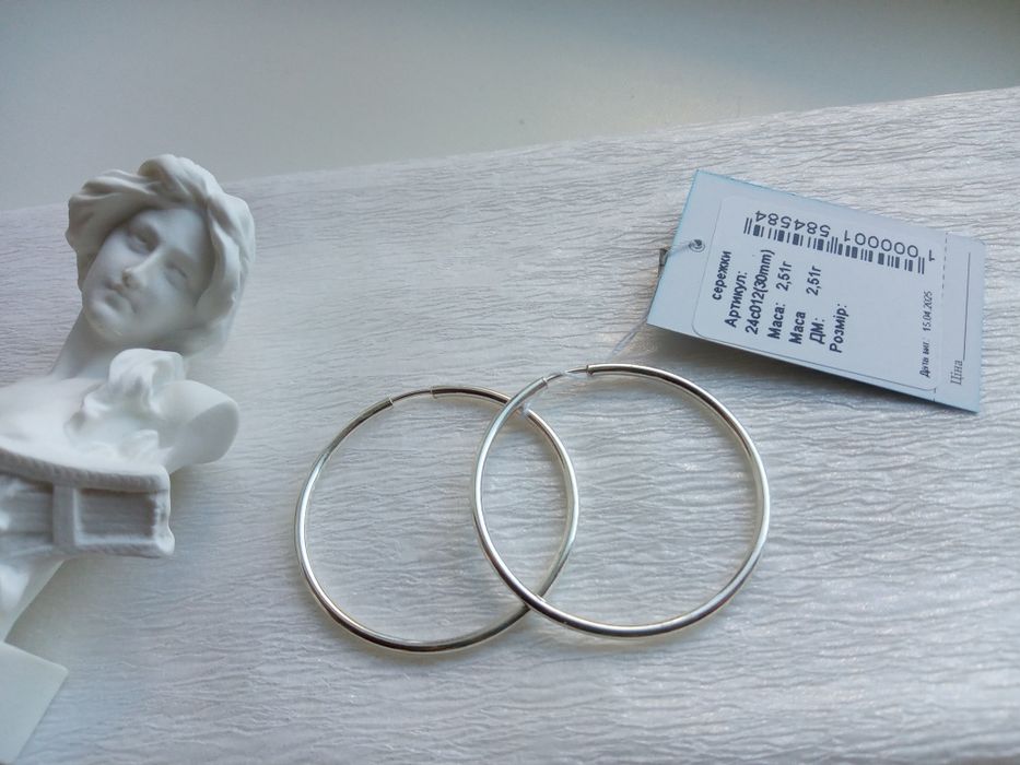 Серебряные серьги Конго кольца круглые 3 см 5 см 10мм 15 мм 20мм 25 мм