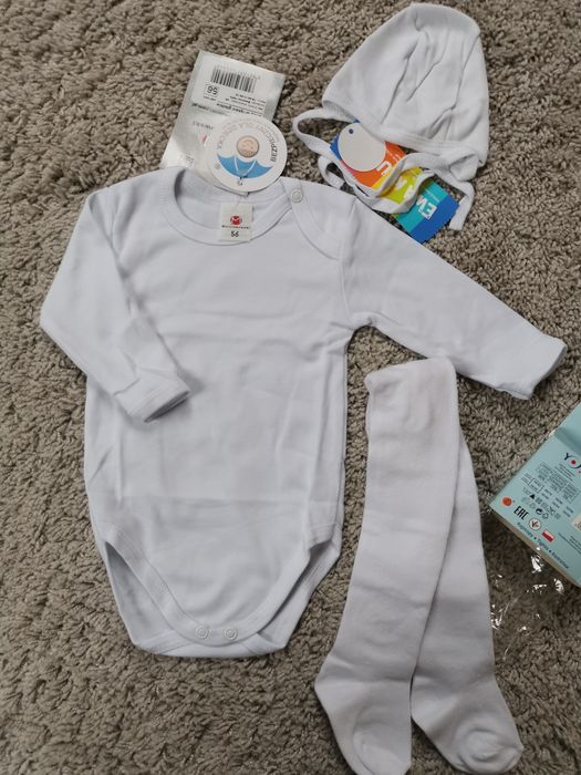 NOWE białe body rajstopy czapka rozmiar 56