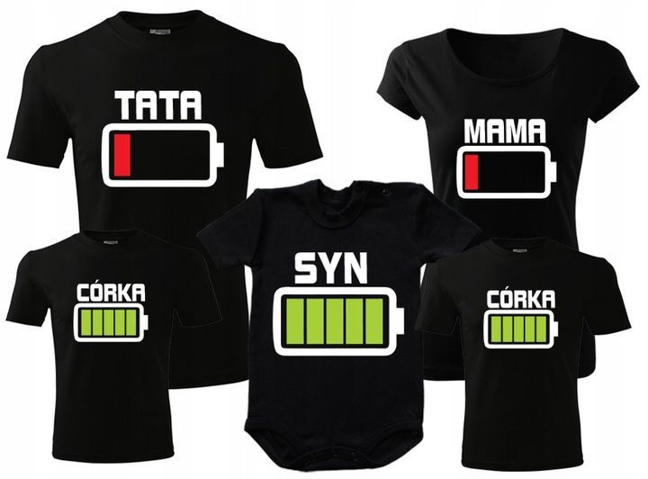 zestaw koszulek dla rodziny mama tata syn 5szt